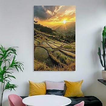 Amazon.co.jp: 絵画 夕暮れの田んぼインテリア 絵画 魅惑的な